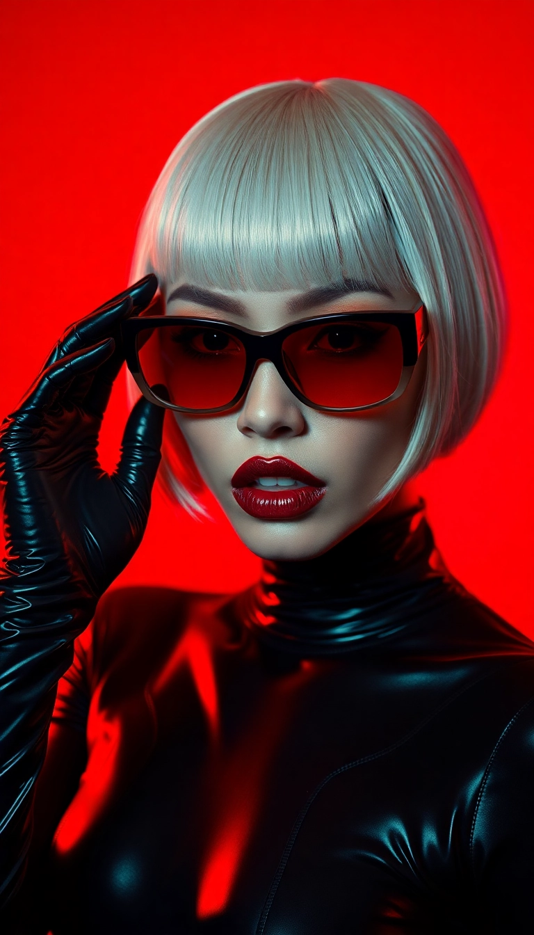 Free Y2K Woman Fashion Model in Black and Red iPhone Appealing Background